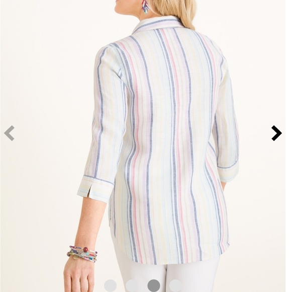 Chico's No-Iron Linen Striped Shirt Women's L Multicolor 90s Y2K Casual - Picture 5 of 9
